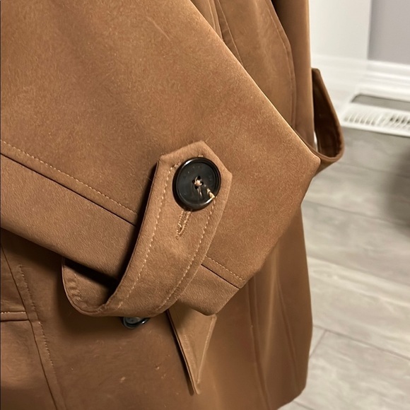 PINK TARTAN NWOT Double-Breasted Brown Trench Coat Lined, Size L - Picture 4 of 11